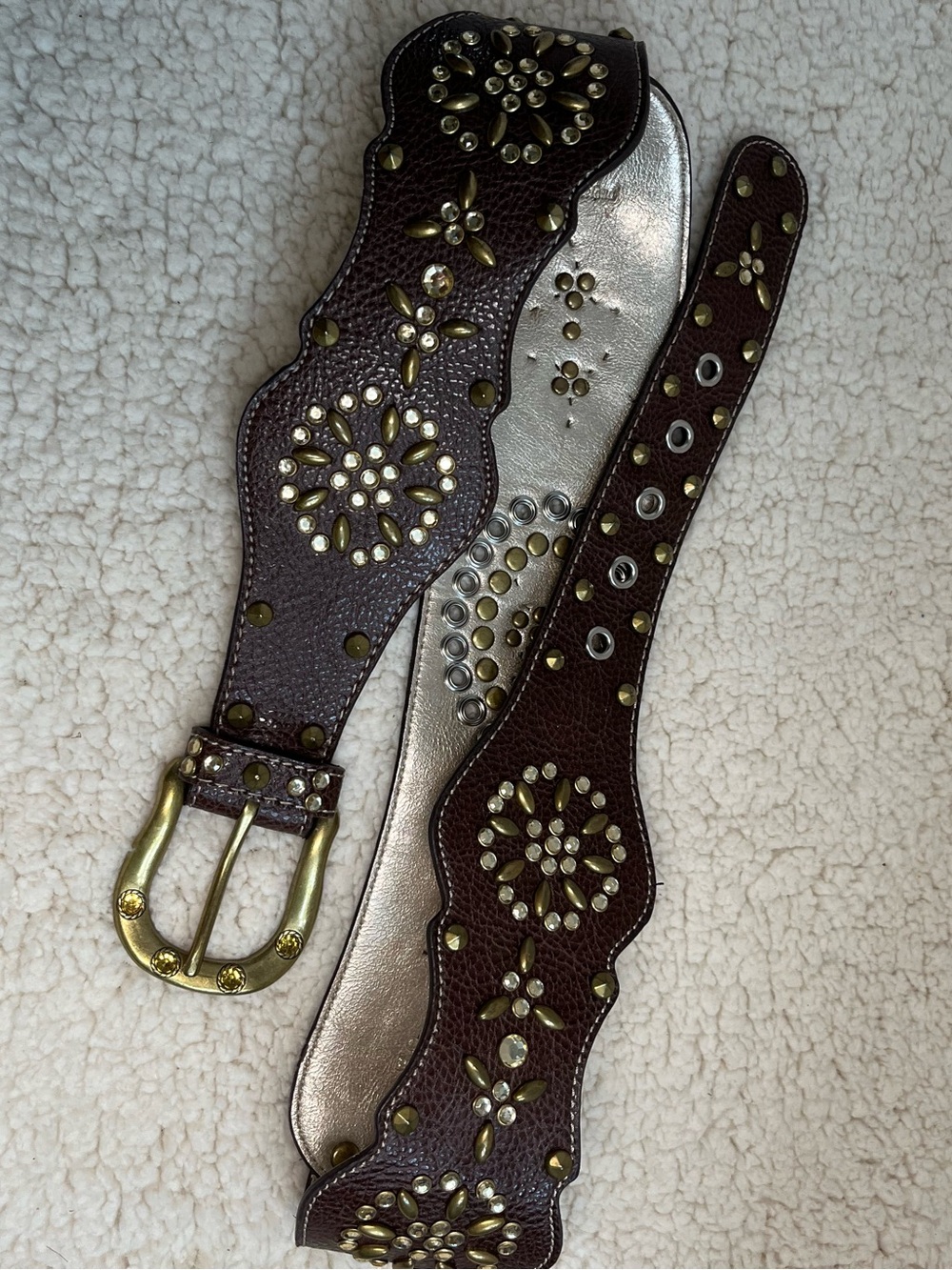 Vtg Kathy Van Zeeland B00705 Scalloped Studded Wide Waist Belt Brown L Cowgirl